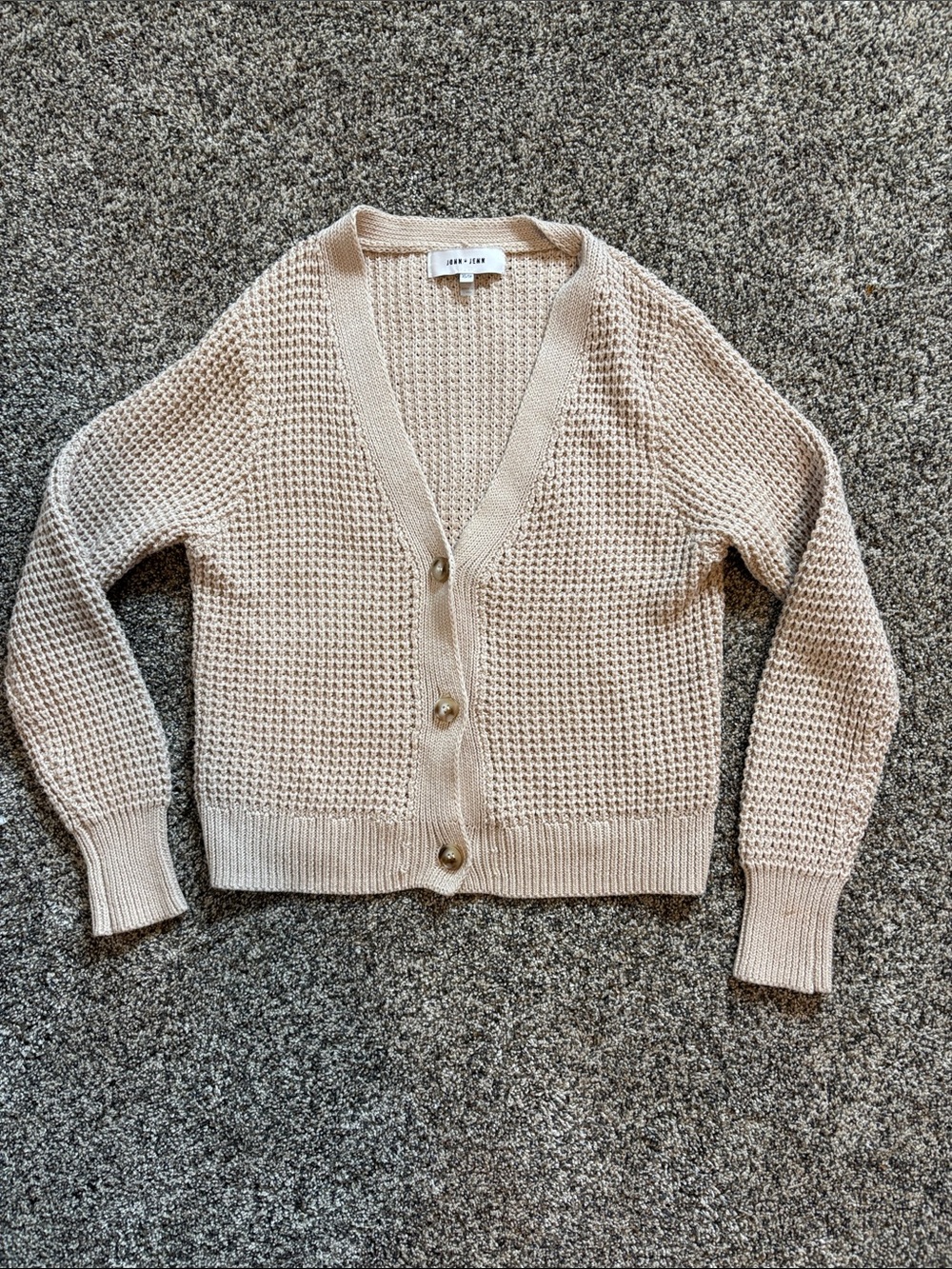 JOHN+JENN Beige Waffle-Knit Button Cardigan
